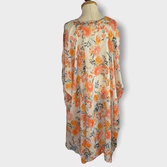 American Rag Chiffon Geranium Floral Cold Shoulder Open Front Kimono Cover Up 1X - Picture 7 of 11